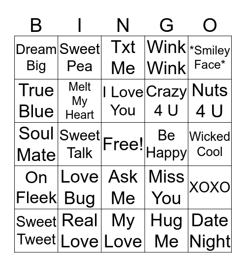 Candy Heart Bingo Card