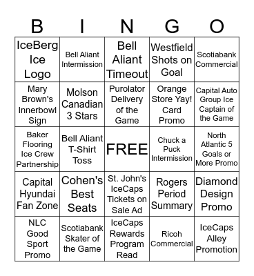IceCaps Partnership Bingo Card