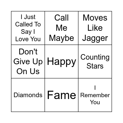 Smash Hits Bingo Card