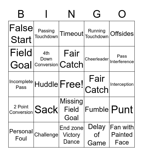 Super Bowl 50 Bingo Card