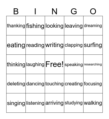 Present-Progressive Verbs Bingo Card