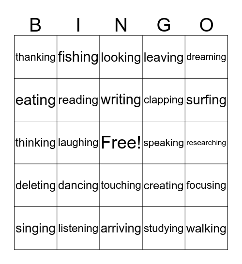 Present-Progressive Verbs Bingo Card