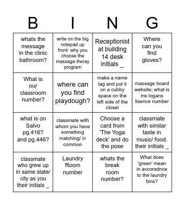 Massage Therapy Bingo Card