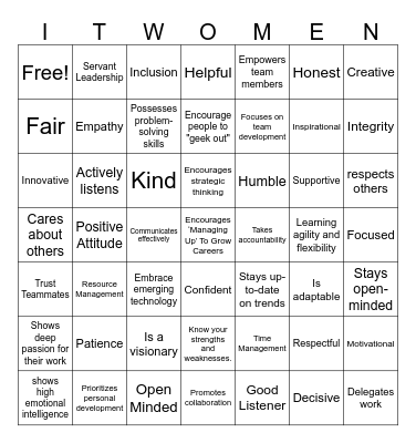 Women in Technology Bingo Card