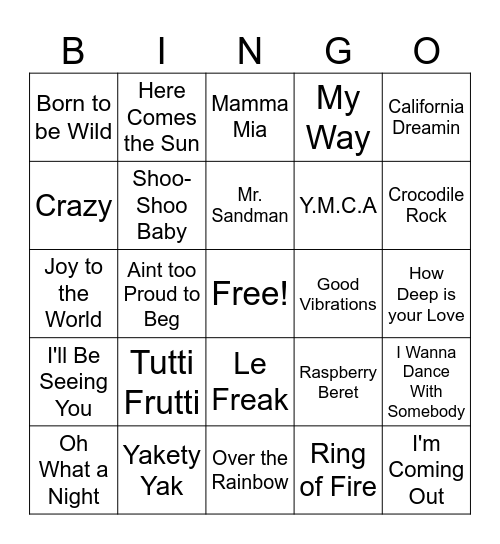 Music Bingo Card