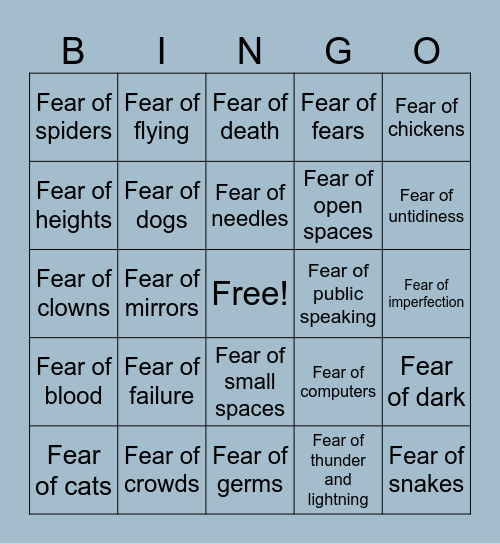 Common Fears Bingo Card