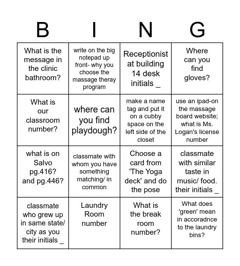 Massage Therapy Bingo Card