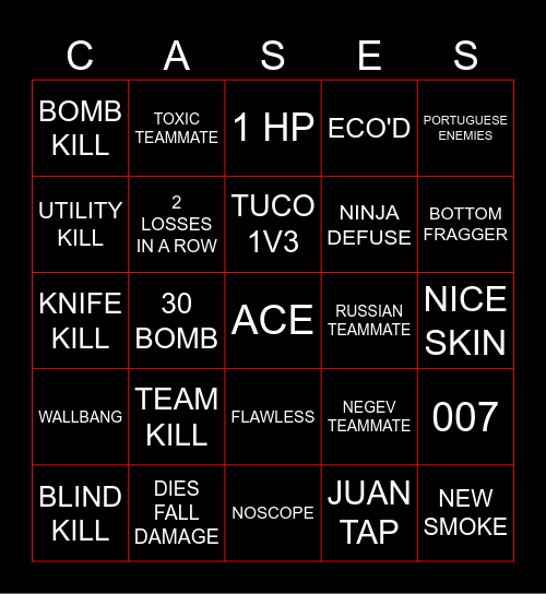 SPIN THE WHEEL OF CASES Bingo Card