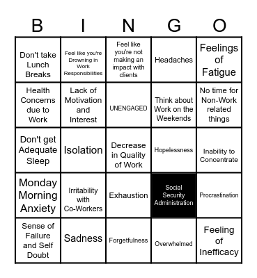 BURNOUT Bingo Card