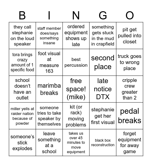 band bingo Card