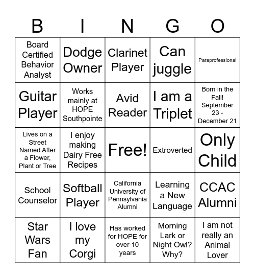 Untitled Bingo Card