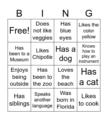 Similarities Bingo Card