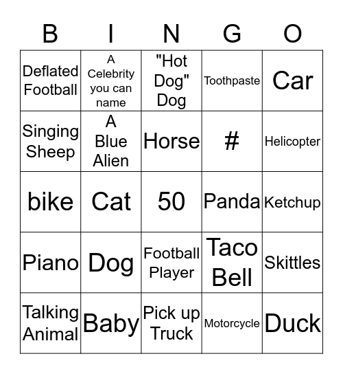 SUPER BOWL 50 * Commercial Bingo Card