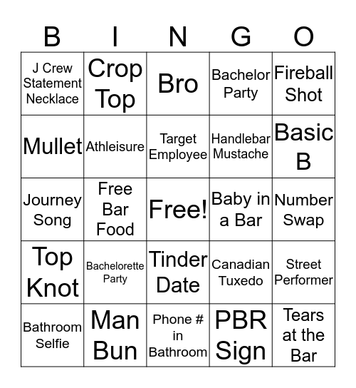 Bedding Bar Bingo Card