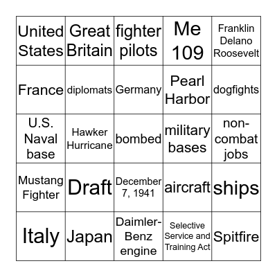 World War II Bingo Card