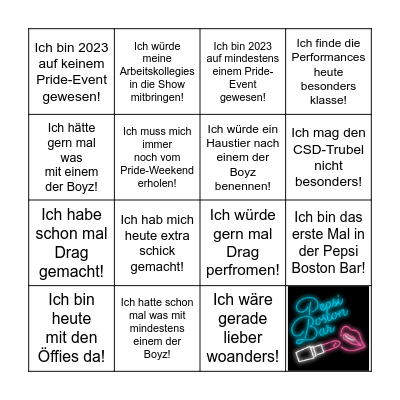 Dragstreet Bingo - Post Pride Edition Bingo Card