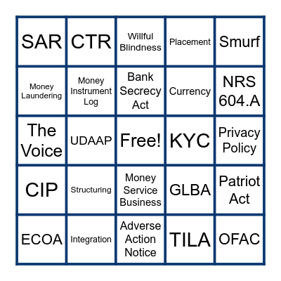 Compliance Bingo Card