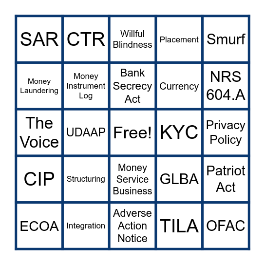 Compliance Bingo Card