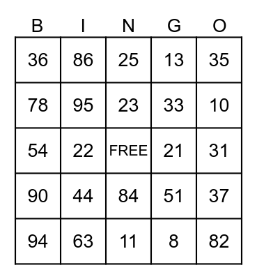 Birthday Bingo Card