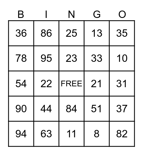 Birthday Bingo Card