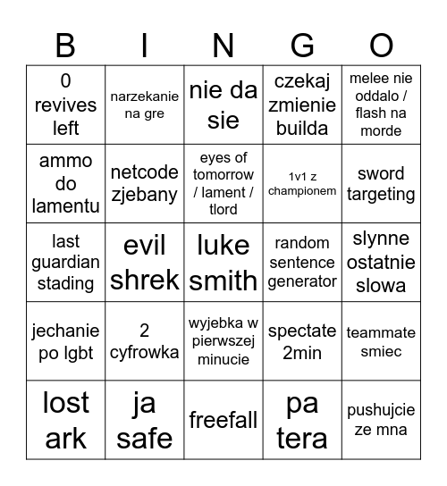 Gmy ze Shrekiem Bingo Card