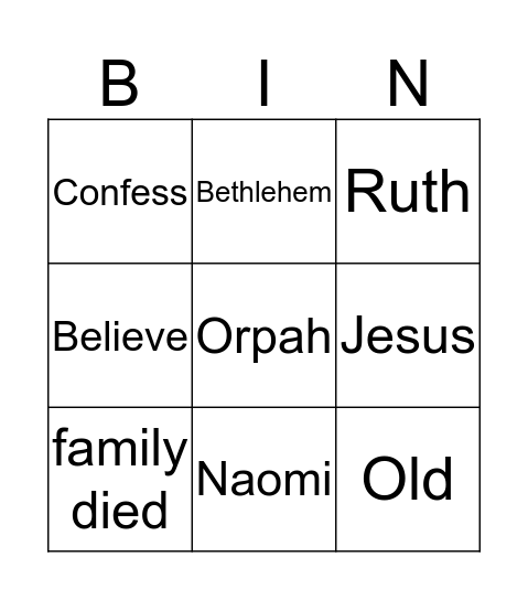 Ruth Stays with Naomi Bingo Card