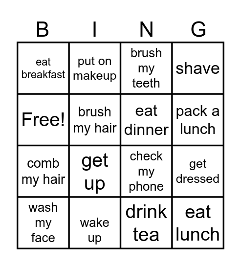 BINGO: Daily Routines Bingo Card