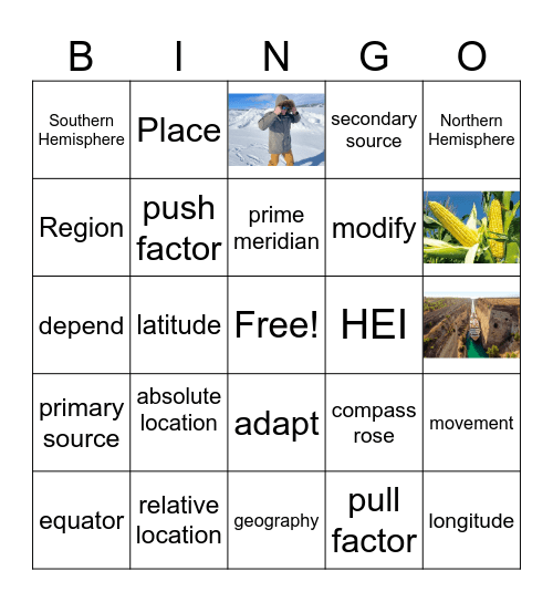 5 Themes of Geography Bingo Card