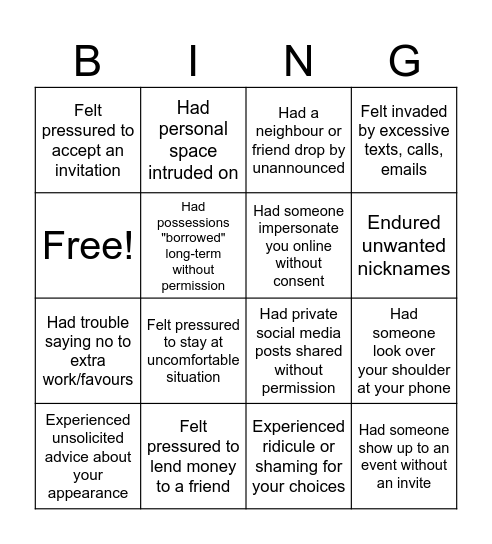 Setting Boundaries Bingo! Bingo Card
