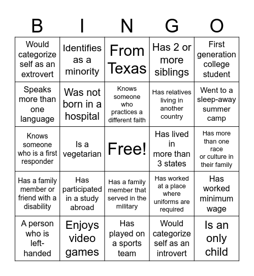 DEI BINGO Card