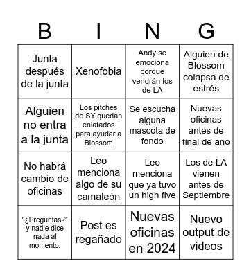 vengadors Bingo Card