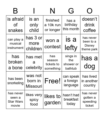 Find someone who... Bingo Card
