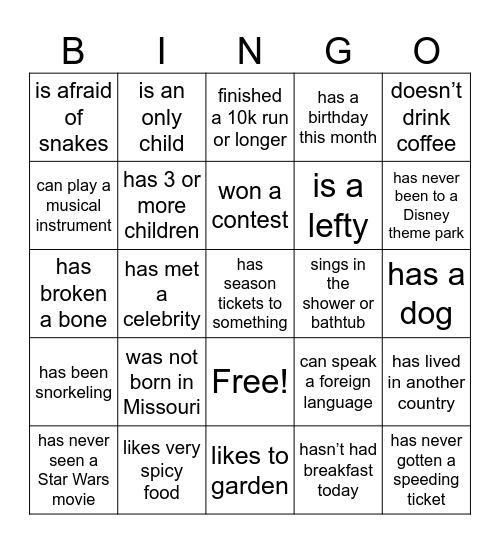 Find someone who... Bingo Card