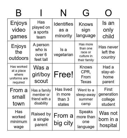 DEI BINGO Card