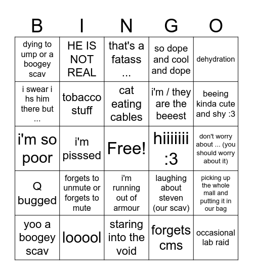 Peter's Bingo (real) Bingo Card