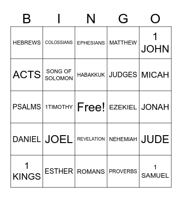 BIBLE BINGO Card