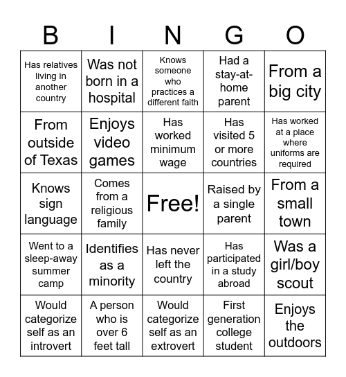 DEI BINGO Card