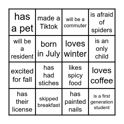 Human Bingo Card