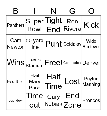 Super Bowl 50 Bingo Card