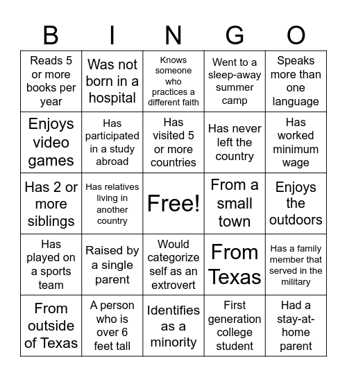 DEI BINGO Card