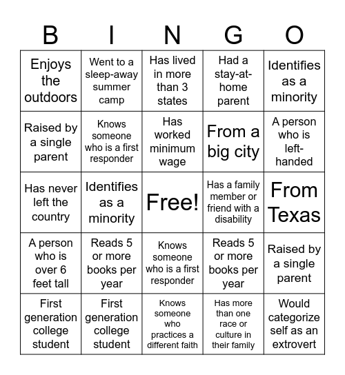 DEI BINGO Card