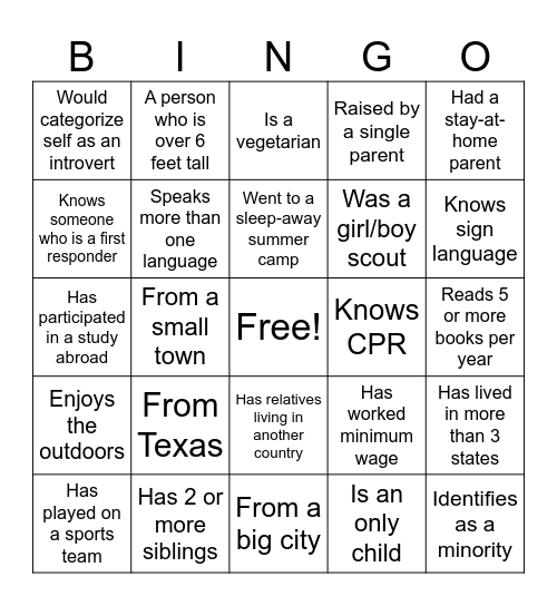 DEI BINGO Card