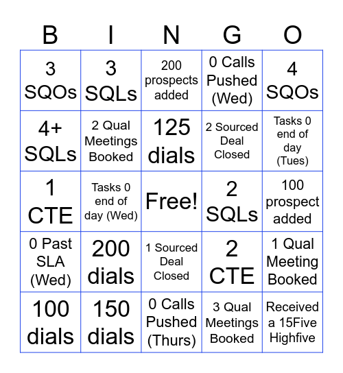 SDR Bingo 7/17 - 7/21 Bingo Card