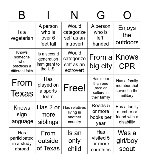 DEI BINGO Card