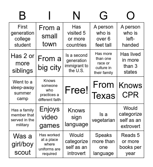 DEI BINGO Card