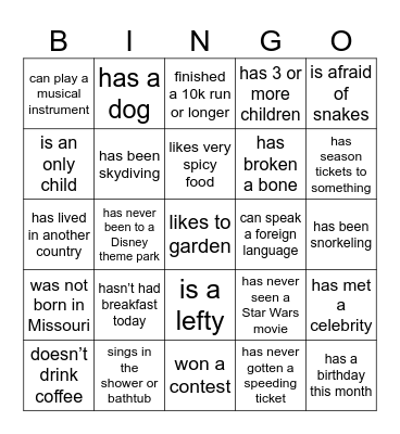 Find someone who... Bingo Card