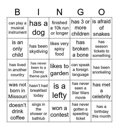 Find someone who... Bingo Card