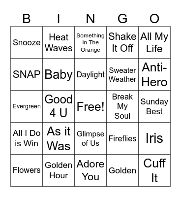 Music Bingo Card