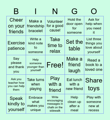 Kindness Bingo Card