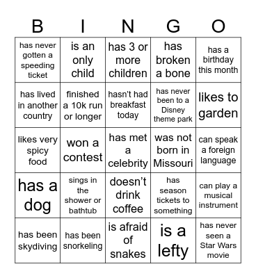 Find someone who... Bingo Card